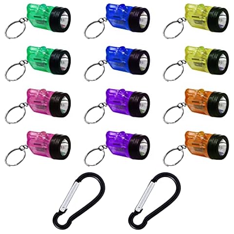 12 Pcs Mini Flashlight Keychain Torch Mini Lamp Practical Toy for Kids Suitable for Outdoor and Night Emergency with 2 Pcs Black Carabiners Cover