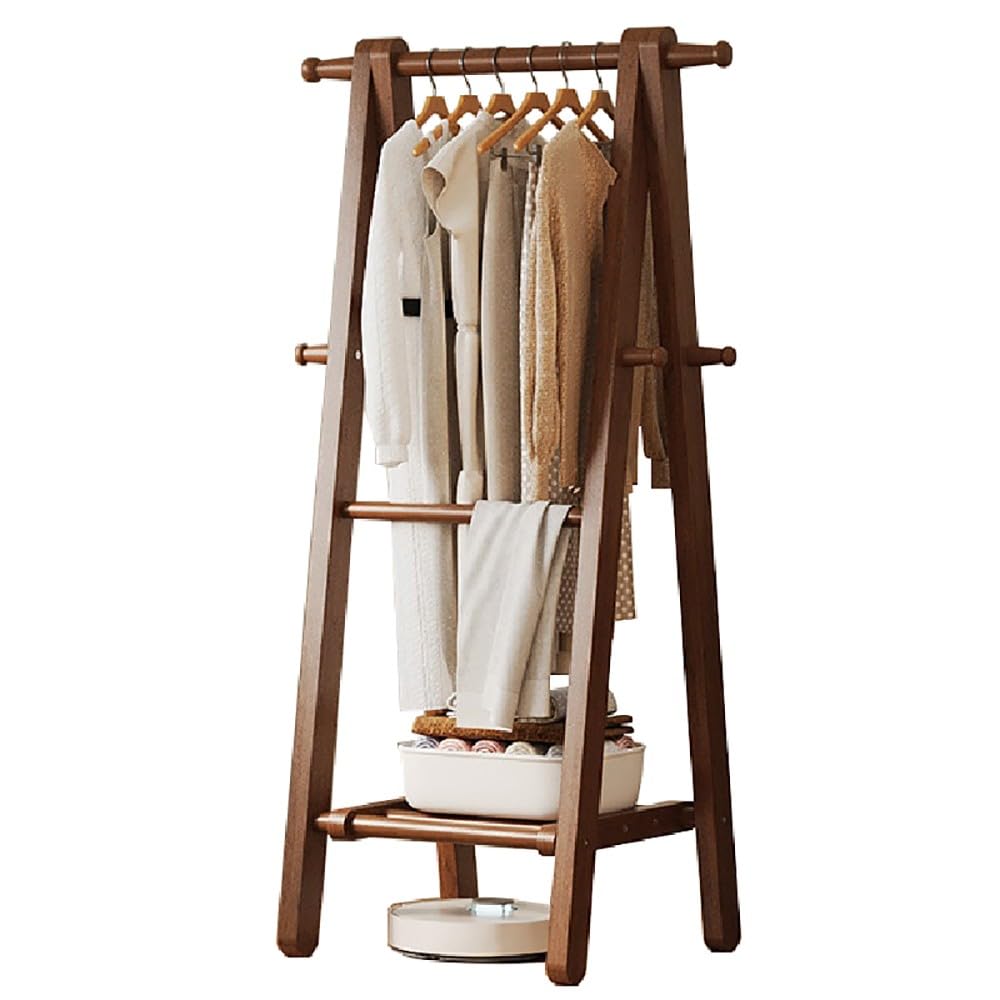 Stand Appendiabiti in Legno, Appendiabiti Pieghevole in Legno, Organizzatore Guardaroba Camera da Letto Porta Abiti, Appendiabiti da Terra per Camera da Letto e Ingresso