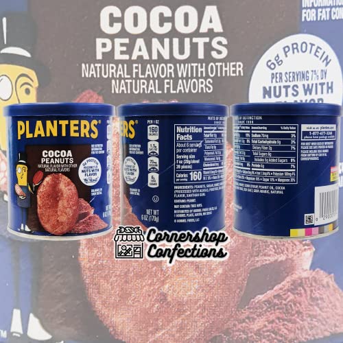 Planters Flavored Peanuts Lover's 6 Flavor Variety Pack - Salted Caramel, Cocoa, Smoked, Sea Salt And Vinegar, Hot Chipotle, And Classic - 6 6 Ounce Canisters - With Cornershop Confections Gift Bag #TOP2
