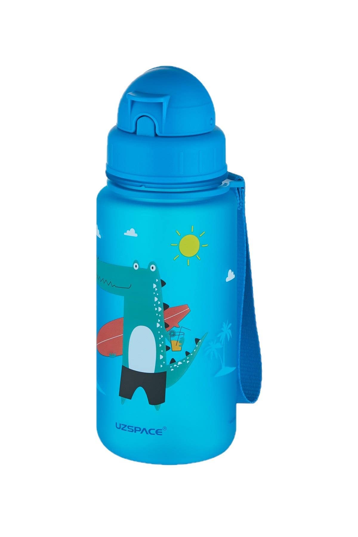 UZSPACE Figürlü 400 ml Pipetli Tritan Çocuk Su Matarası , Mavi