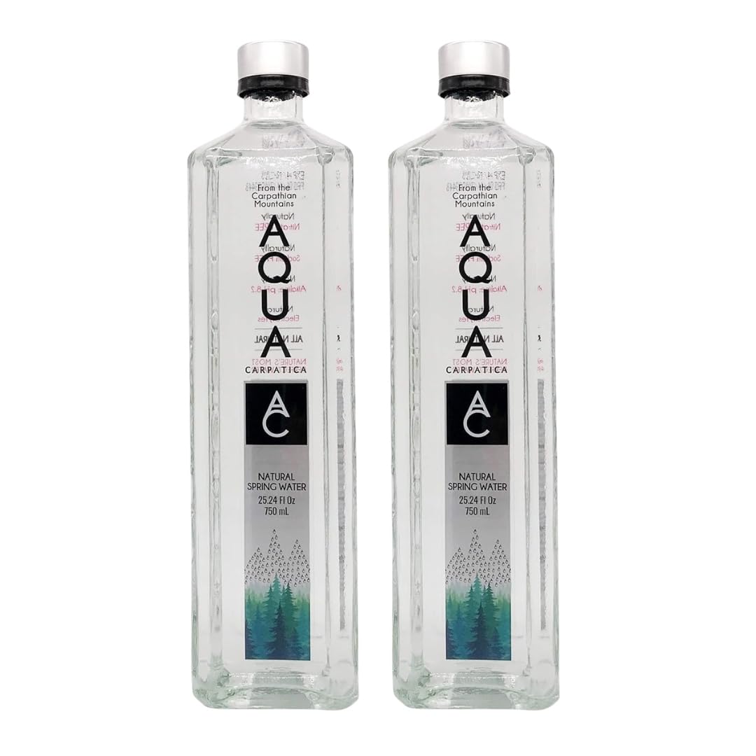 AQUA Carpatica Natural Spring Water with Electrolytes (750 ml) 25.36 oz Glass – Premium Mineral Bottled – Still Bottled Water for Everyday Hydration – Pack of 2