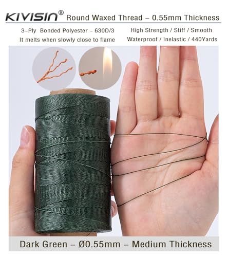 Hilo de poliéster encerado rígido 0.55mm x 400m color verde oscuro miniatura 3