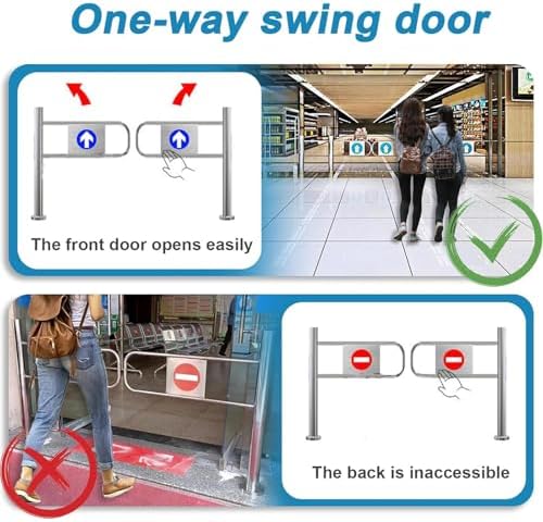 Entrance Swing Gate, Spring-Loaded Automatic Closure, 1-Way Door, Stainless Steel Device for Library Store Entrance, 90° Opens