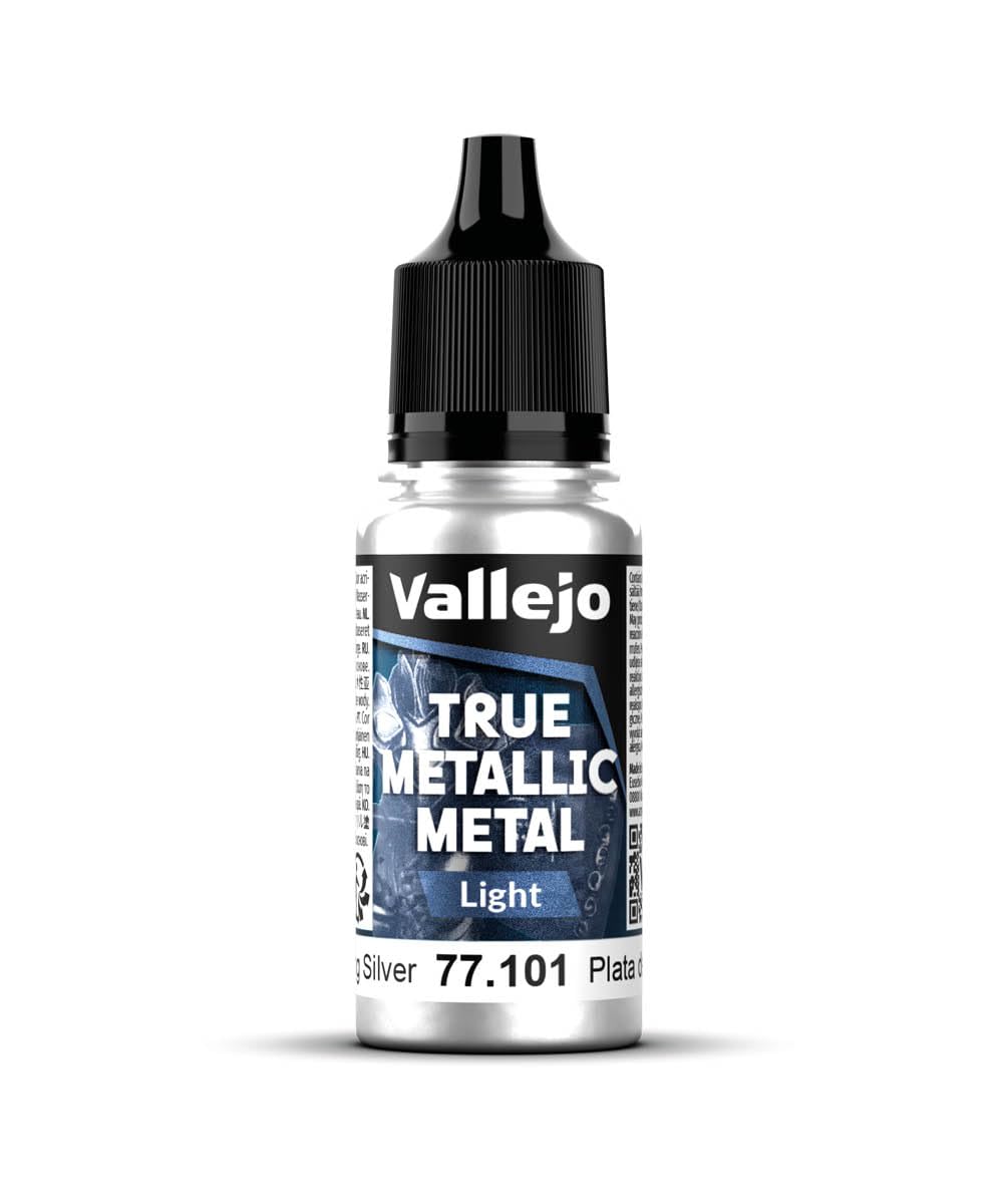 Vallejo True Metallic Paint 101, Silver Color for Gradients and Blends, 18 ml Dropper Bottle, Smooth and Luminous Finish