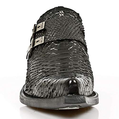 NEWROCK 7934-S2 Men's Black Western Embossed Python Snakeskin Leather Shoes With Buckles and Steel Heels4