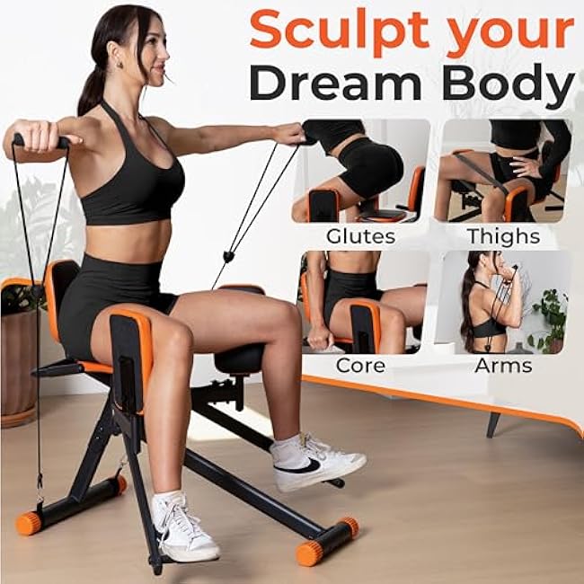 Glute Glow? Hip Abductor Machine for Home Gym- USA Based- Booty Builder & Booty Trainer for Women ¨C 3 Resistance Levels ¨C Bonus Arm Bands & Thigh Workout ¨C Glute Workout Equipment & Glute Machine