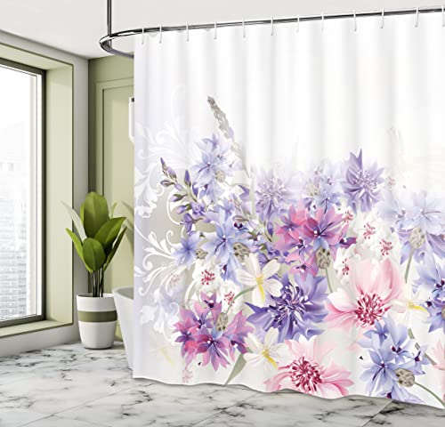 ABAKUHAUS Lavender Shower Curtain, Pastel Cornflowers Bridal Classic Design Gentle Floral Wedding Design Print - Image 4
