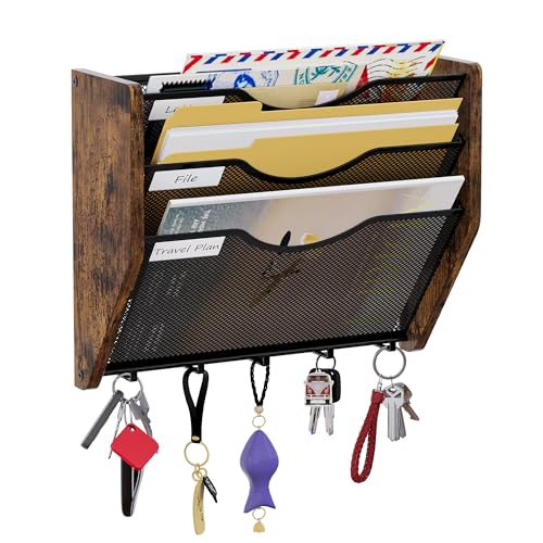 PAG-Mass Wall File Organizer With Hooks,3 Tier Mesh Mail Organizer Wall Mounted,Hanging File Organizer,Magazine Holder for Documents,Magazine,Literature,File,Mails,Envelopes