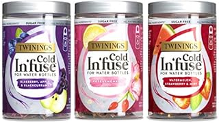 Twinings Cold In'Fuse Selection for Water Bottles 3 Flavours 36 Infusers Blueberry, Apple, Blackcurrant /Watermelon, Strawberry, Mint/ Rose Lemonade