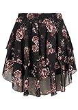  Styleboom Fashion Damen Mini Stufenrock Blumen Print schwarz rosa rot