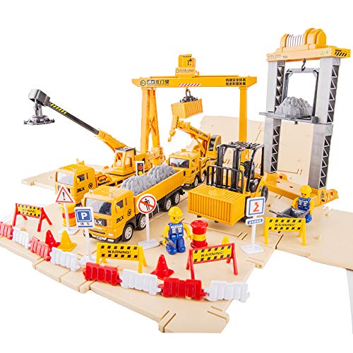 TGRCM-CZ Port Scene Vehicle Play Set, Gantry Crane, Trucks, Container, Forklift, Toys for Kids Boys Girls Gifts