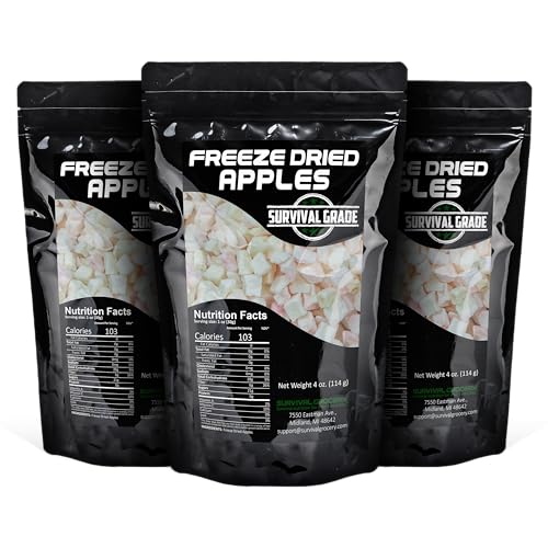 Survival Grocery® Freeze Dried Apples - Non-GMO, Gluten-Free, Unsweetened Diced Apple Pieces - Natural Freeze Dried Fruit For Oatmeal, Granola, Smoothies, Baking Or On-the-go Snacking (12 oz./3 Bags)