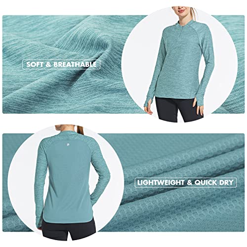 Baleaf Women's Running Shirts Quick Dry Lightweight Long Sleeve Pullover Upf50+ Moisture Wicking Hiking Light Blue Size M #TOP1