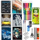 Kit Material Escolar menino Completo 35 Itens | Infantil, Fundamental e Médio | Caderno, Lápis, Canetas, Tesoura e Cola – Volta às Aulas