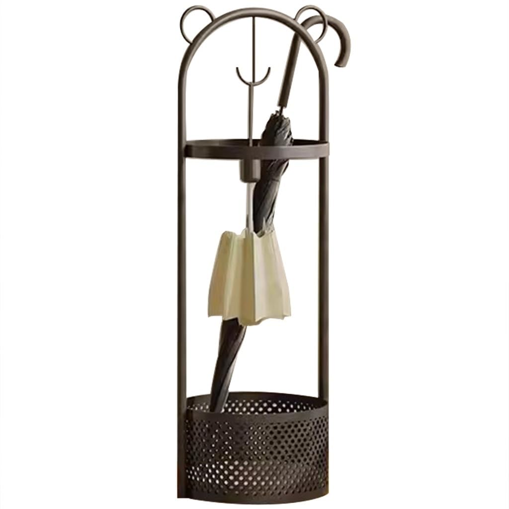 Flyiodfcxv Black Umbrella Stand, Umbrella Basket Tall Fashionable Smiling Bear, Removable Drain Tray(Black)