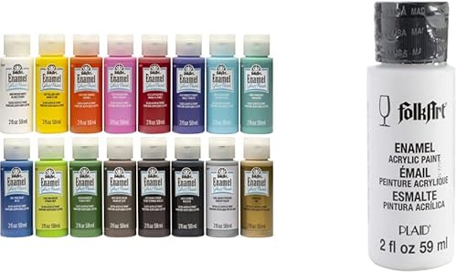 FolkArt Juego de manualidades de esmalte acrílico con acabado brillante, 32 onzas y pintura esmaltada de vidrio y cerámica en varios colores (2