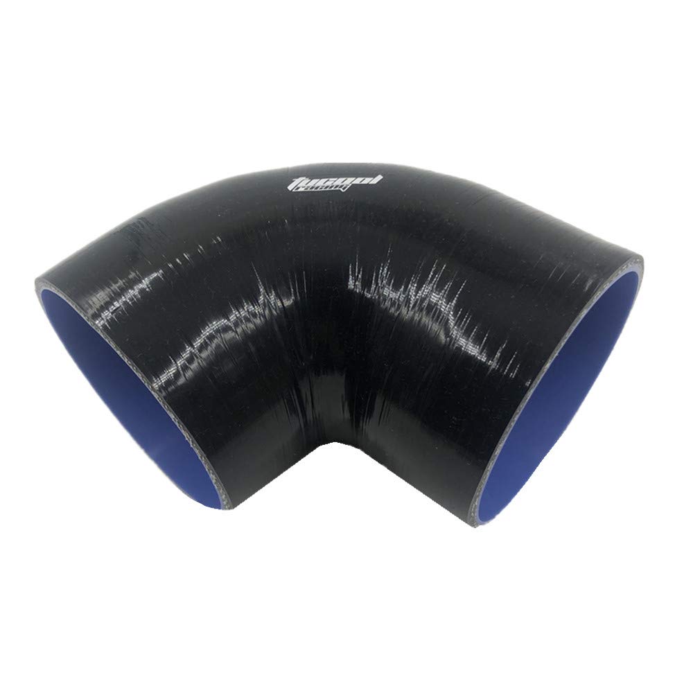 Tucool Racing Universal 4-Ply High Performance 90 Degree Elbow Coupler 3" Silicone Hose Length 102mm with 304 Stainless Steel T-Bolt Clamps (Black, 76mm (3"))