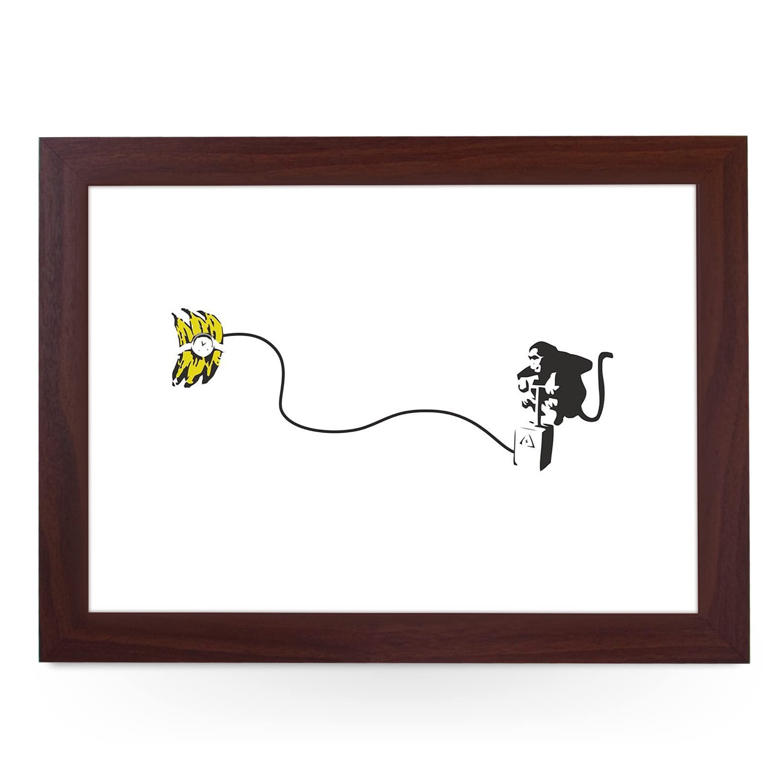 Portable Lap Desk Tray (Banksy Monkey Bomb) Handmade Wooden Frame, Beanbag Cushioned Bottom | Computers, Laptops, Meals, Food | L893 (Brown)