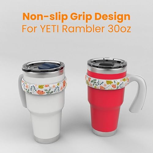 Miniatura 2 de For YETI Handle - Vaso de 30 onzas, compatible con mango de vaso YETI de 30 onzas, diseño floral pintado a mano, blanco, 1 paquete