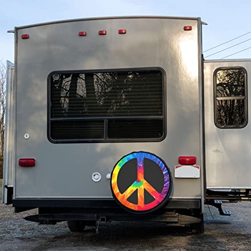 Image of Chic Tie Dye Peace Sign Spare Tire Cover Dust-Proof Wheel Tire Cover Fit Trailer, RV, SUV and Many Vehicle 17 Inch