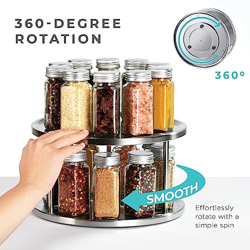 2 Tier Lazy Susan Organizer - 360-Degree Stainless Steel Turntable Cabinet Organizer Storage for Kitchen, Pantry, Bathroom - Rotating Spice Rack Organizer with 2 Round Trays For Food, Seasoning Sagler - Thumbnail 6