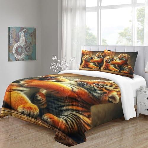 Housse de couette tigre 3D anti-glisse avec fermeture éclair cachée - 5