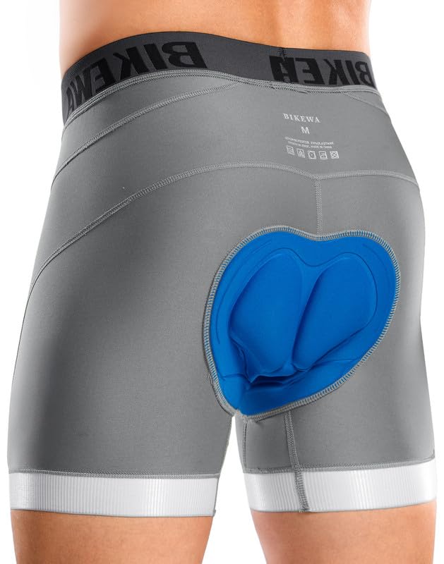 Bikewa Men's Cycling Underwear with Anti-Slip Leg Grips 4D Padded Bike Shorts MTB Liner for Bicycle Biking Riding
