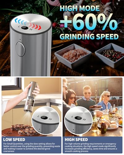 CIRCLE JOY Wiederaufladbares Elektrische Salz und Pfeffermühle Set aus Edelstahl mit Ladestation, 95ml Behälter, Weißem LED-Licht… – Ansicht 3
