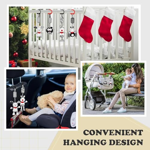 Image of Baby Toy Cartoon Animal Stuffed Hanging Rattle Toys, Baby Bed Crib Car Seat Travel Stroller Soft Plush Toys with Wind Chimes, Birthday Gift for Newborn 0-18 Month (Pack of 3)