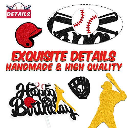 Baseball Cake Decorations Happy Birthday Baseball Softball Player Cake Topper For Man Boy Girl Sport Themed Bithday Party Supplies Glitter Black Décor (Double Sided) #TOP1