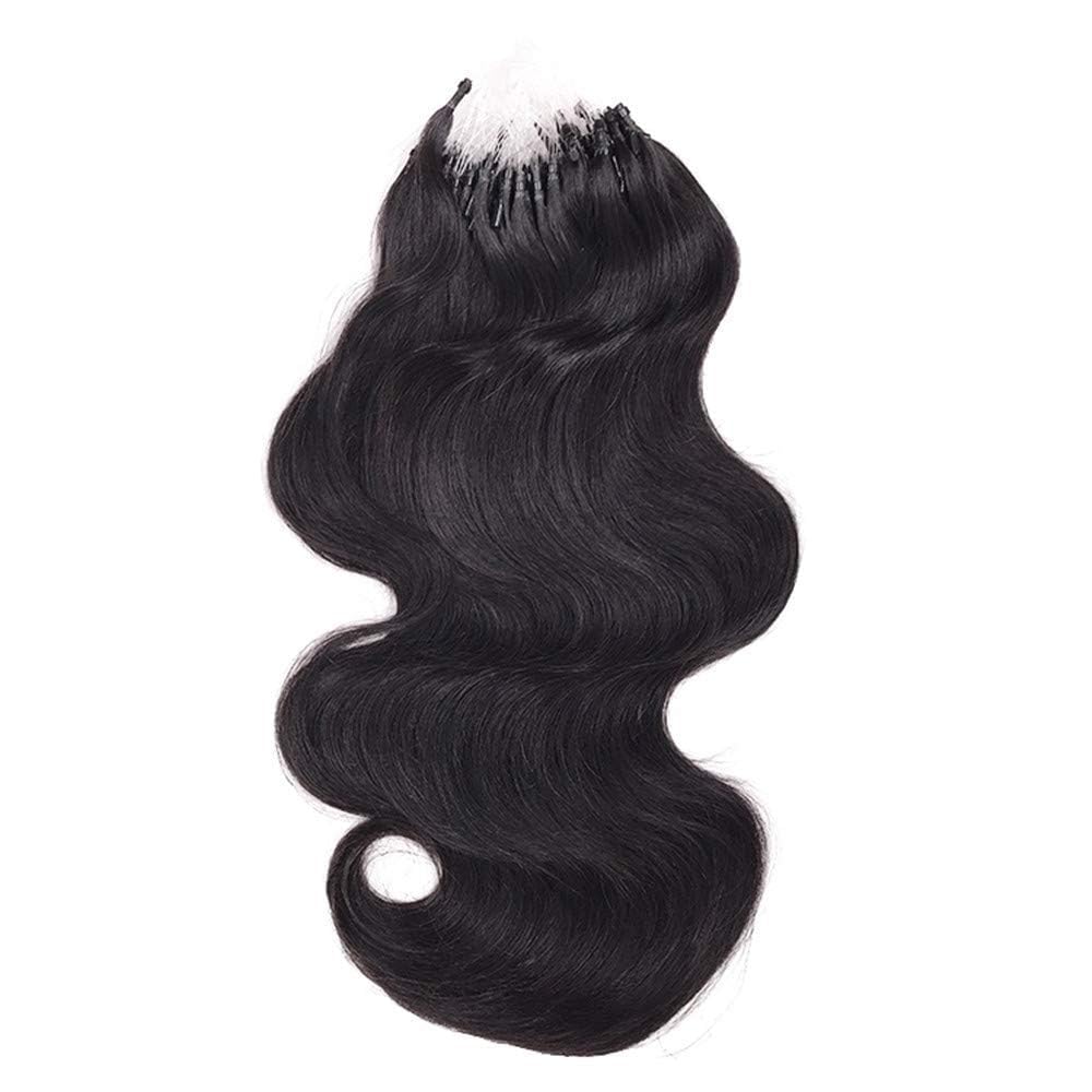 Body Wave Micro Loop Human Hair Extension Brazilian Remy Micro Beads Ring Hair Extension Body Wave 10-30inch 100g 100Strands/Order (16inch 100strands, #1 (Jet Black))