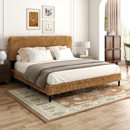 HAOARA King Size Flannel Platform Bed Frame with Adjustable Headboard,