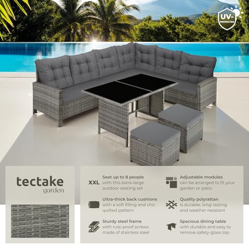 TecTake Rattan Garden Furniture Set - 8 Seater Garden Rattan Furniture Set Including an Outdoor Sofa, 2 Stools, Table, Cushions, Assembly Clamps and Instructions - grey/beige - Image 2