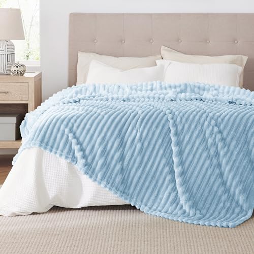 BEDSURE kuscheldecke 220x240 für Zimmer Deko - Tagesdecke, Wolldecke & Fleecedecke, Sofadecke, Weiche Warme Grobe Korddecke für Couch, Geschenke für Frauen, XXL Große Decke, Hellblau, 220 x 240 cm