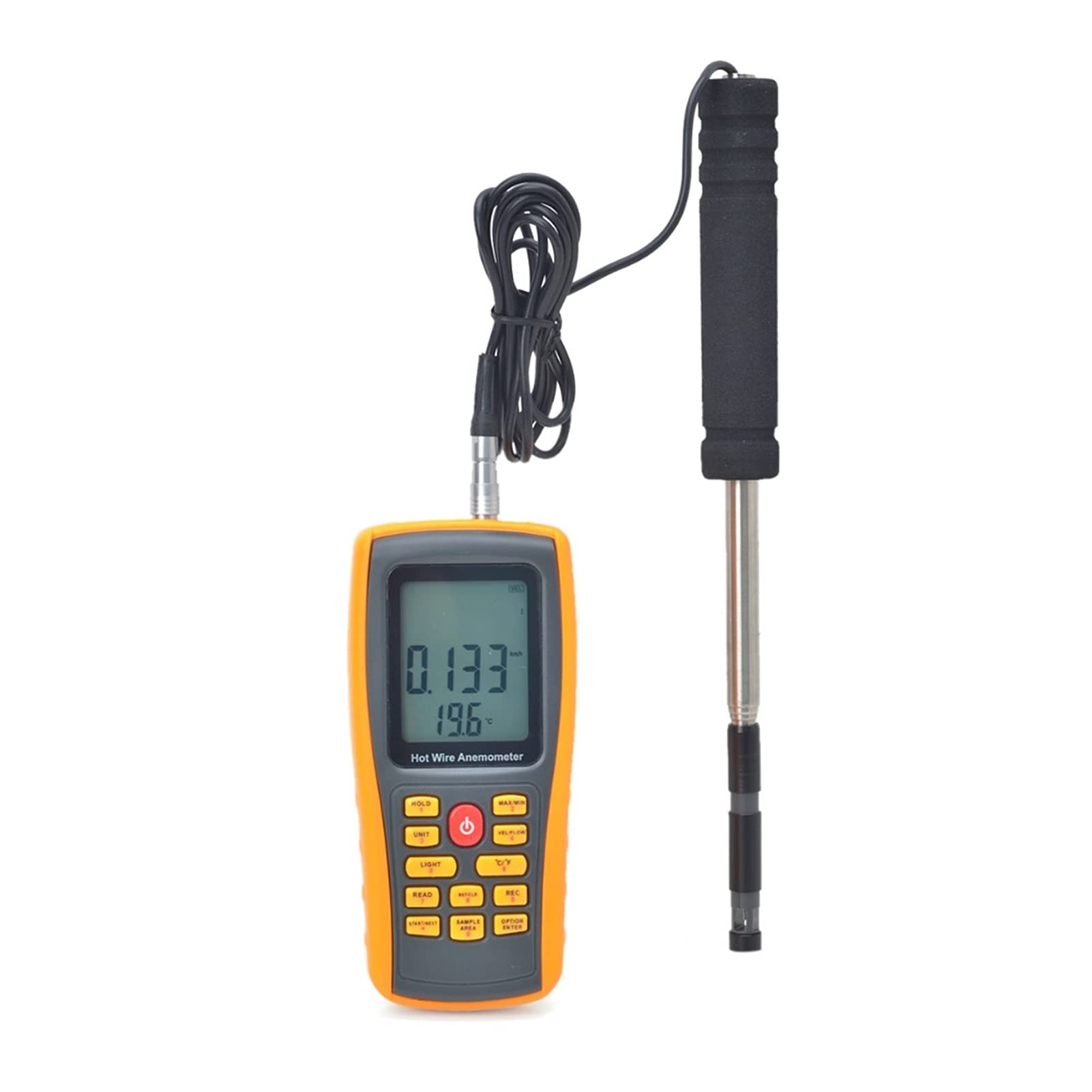 Anémomètre numérique à Fil Chaud, Vitesse du Vent/débit d'air/température mesurant 0~30 m/s avec Interface USB et capteur Mince GM8903 Anémomètre