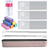 Lima y pulidor de uñas de doble cara – 6 piezas de esmerilado (grano 180/100) para recortar y dar forma a las uñas de gel/acrílico borde a la forma o longitud deseada. 6 bloques de pulidor de uñas (grano 120) para pulir la superficie de las uñas y alisar.