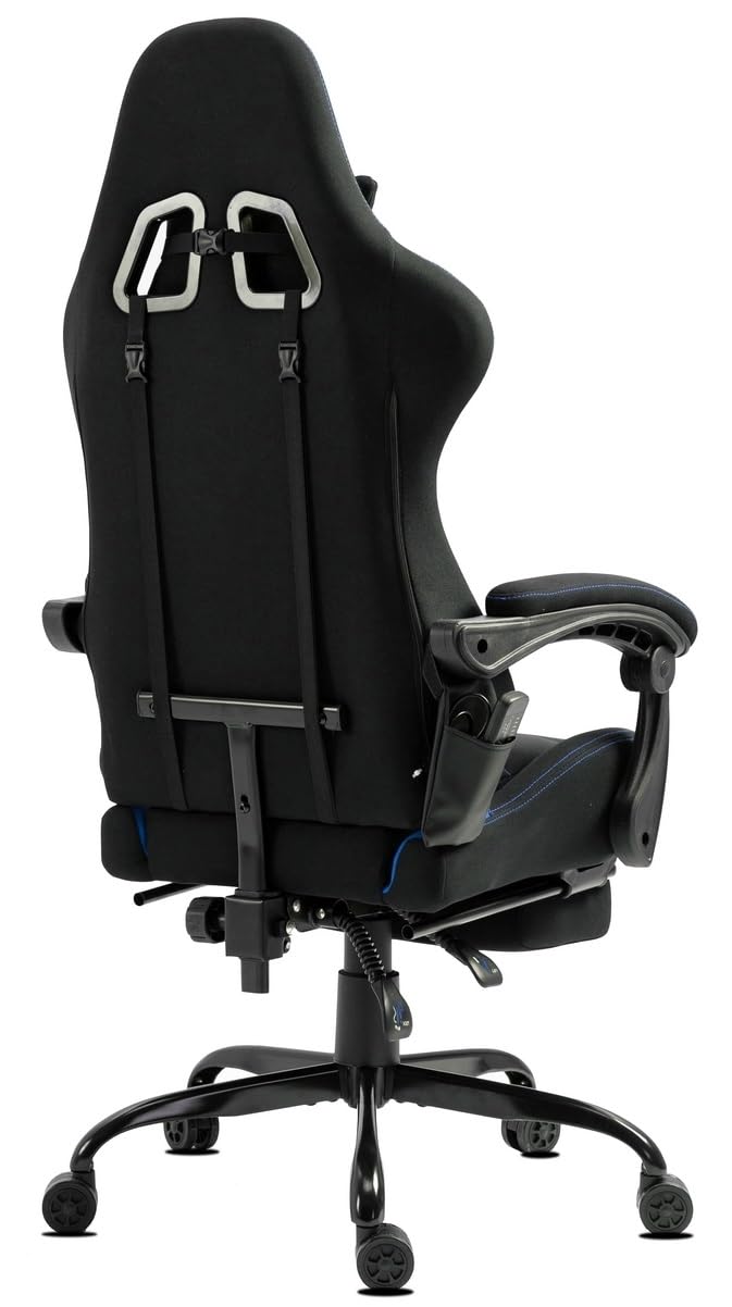 Delman Sedia da gaming da corsa, da ufficio, con funzione di massaggio con 6 punti di vibirazione, in tessuto, ergonomico, poggiapiedi 1036 (blu)