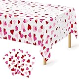 4 Pack Valentines Decorations, 108' X 54' Valentines Tablecloths, Heart-shaped Disposable Red Pink Tablecloths Love Plastic Table Cover, Galentines Decorations Party Supplies for Wedding Birthday