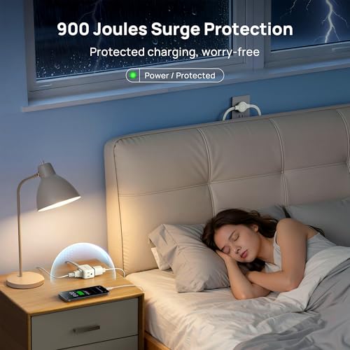 Image of TROND Split Extension Cord with Surge Protection, Twin 3ft Each Side, White | Flat Plug, Dual End 3 Outlets, 900J, 1625W, Low-Profile for Tight Spaces, Hide Behind the Middle of Sofa Couch Bed TV Stand