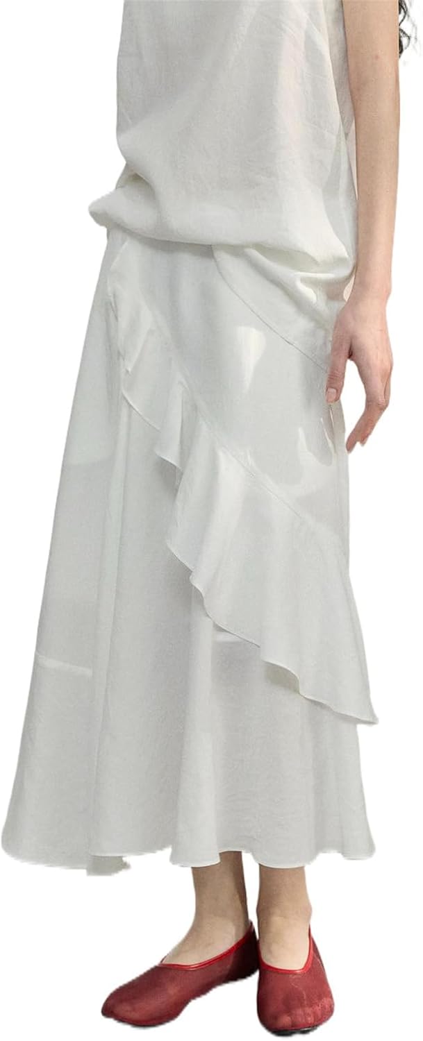 Aoleaky Women’s Summer A-Line Midi Skirt, High-Waisted Cotton Casual Retro Long Skirt