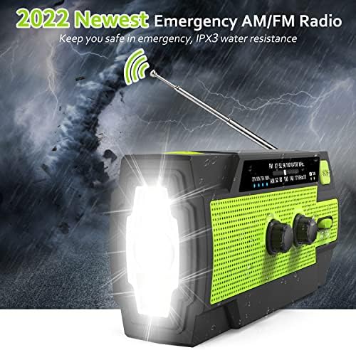 Greadio Wind up Flashlight Radio, Emergency AM FM Portable Radio with rechargeable 4000mAh battery, Bright Flashlight, Motion Sensor Reading Lamp, SOS Alarm,Solar Crank Radio for Outdoor, Camping