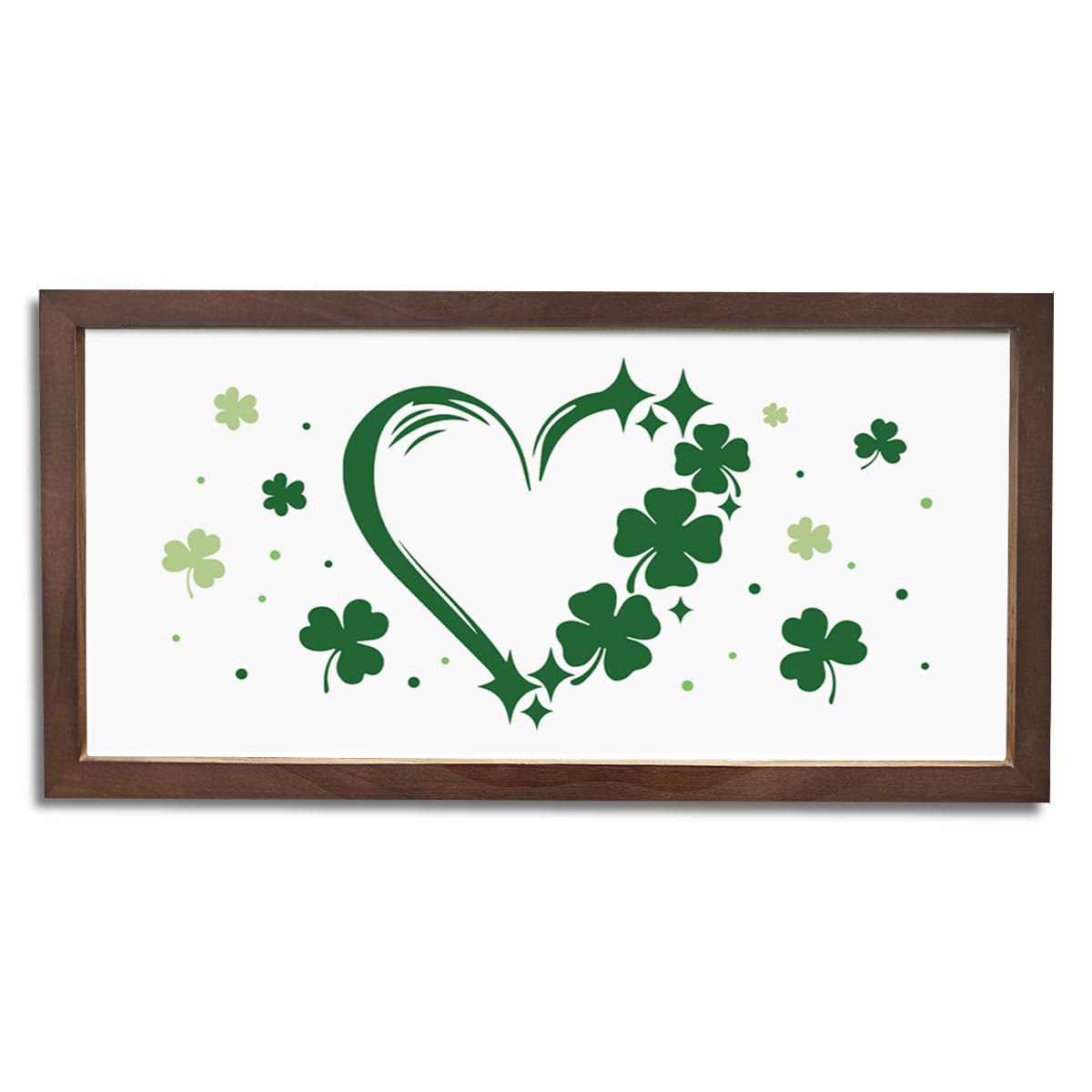 Shamrocks Heart Wooden Sign, St Patrick's Day Decor, Modern Farmhouse Home Decor, Cafe Shop Decors, Stylish Wooden Framed Signs, Irish Gift for Women, 15×7.5×0.3 inches