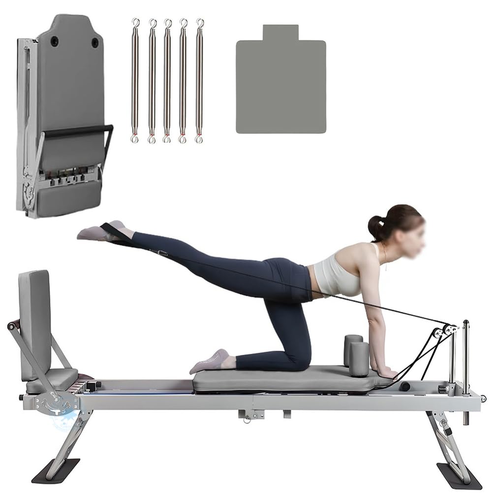 Pilates Reformer - Macchina da letto pieghevole per allenamento al chiuso e allenamento, adatta a tutti i livelli