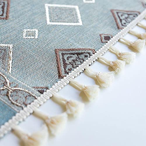 Nappe rectangulaire brodée en coton bleu 90x140 cm pour table basse - 4