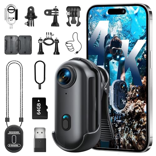 4K Mini Body Camera, Wearable Action Body Cam, Sports Action Camera，Thumb Size Hands-Free Recording Body Worn Camera, Premium Portable Camcorder Mount Anywhere for Work, Travel,Fishing, Pet Walking