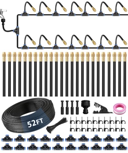 52FT 5/16 Misting Irrigation System for Garden with 20 Adjustable Nozzles