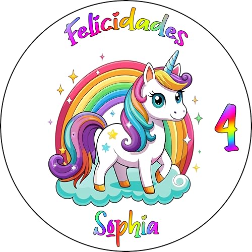 MDA Foto Comestible, OBLEA o Papel de AZÚCAR, UNICORNIO, Personalizada Foto con Texto, Foto Comestibles para Tartas, Varios Tamaños. Disco 5