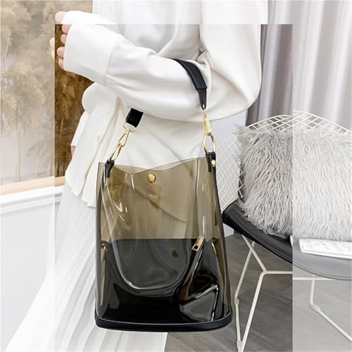 Jelly Bags Jelly Purses Clear PVC Transparent Tote Bag for Women 2 in 1Beach Large Shoulder Handbags Crossbody Bag(Black)3