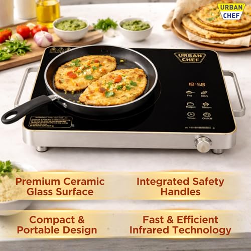 Image of URBAN CHEF Grace Pro Infrared Cooktop 2000W | Touch Control Panel | Timer & Boost Mode With Digital Disply | Fast & Even Heating |Compatible with Glass,Stainless Steel, Aluminium (Black 01)