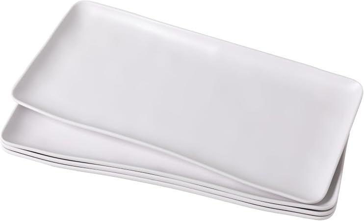 White Melamine Rectangular Serving Platter/Trays, Set of 4, 14” X